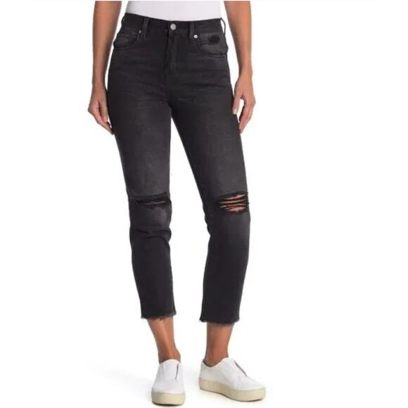 BlankNYC Womens Distressed Fray High Rise Slim Jeans Black Size 25 Grunge - Picture 9 of 9